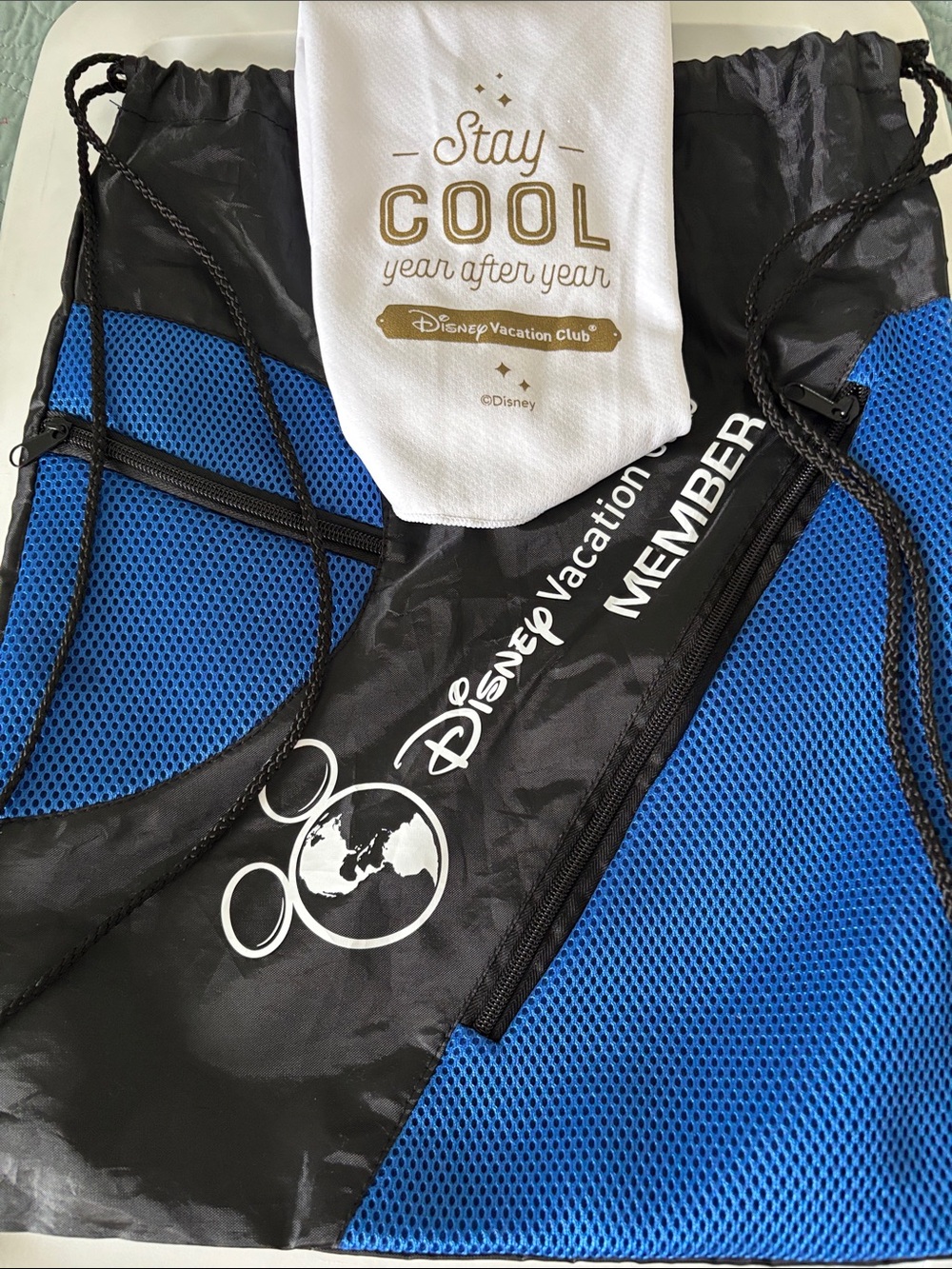 Disney Black and Blue Drawstring Backpack with White Logo